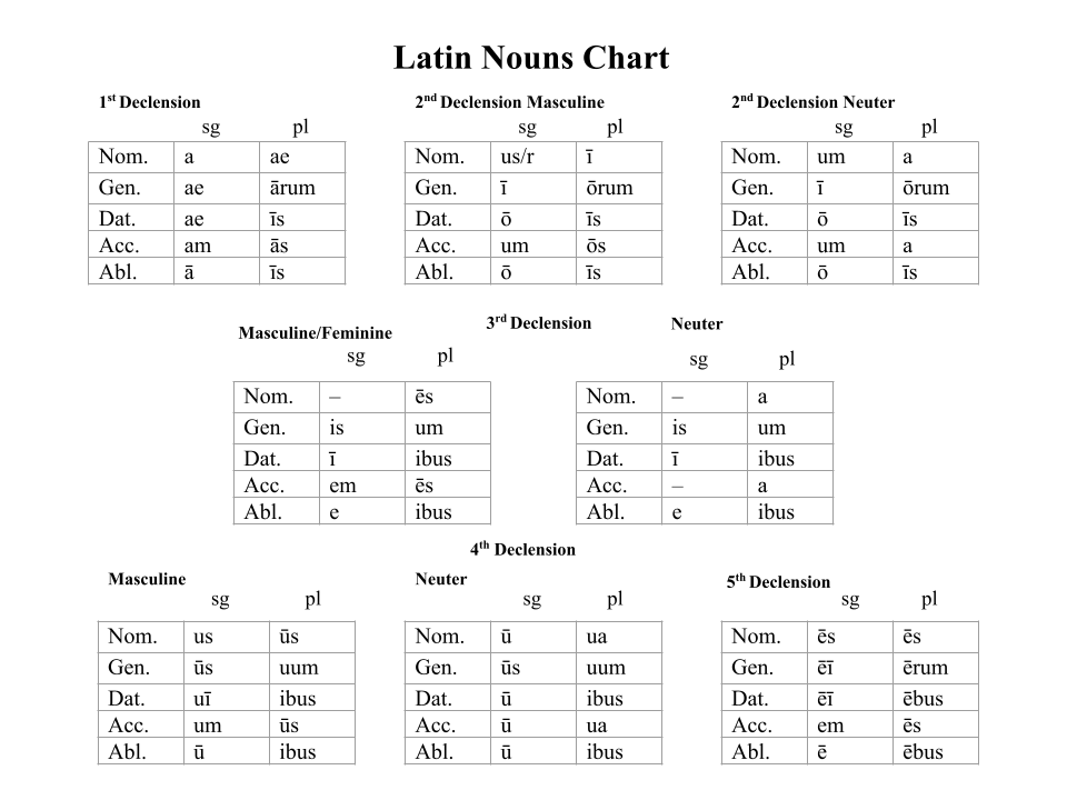 Nouns Chart Latin Dictionary/Notes